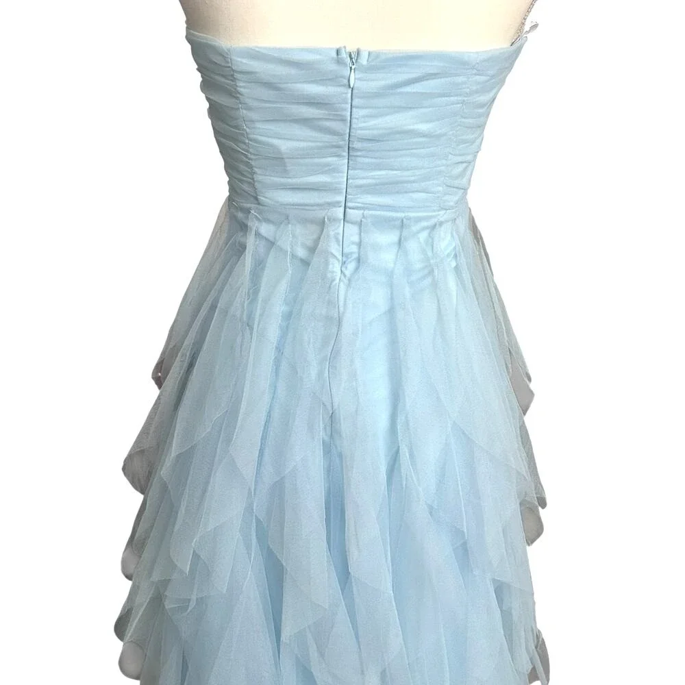 LULUS Blue Strapless Tulle Tiered Maxi Dress‎ Formal Prom S NWT - Picture 7 of 9
